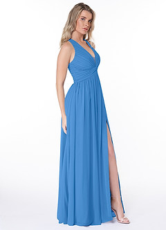 Azazie Jaclyn Bridesmaid Dresses Blue Jay A-Line Pleated Chiffon Dress image4