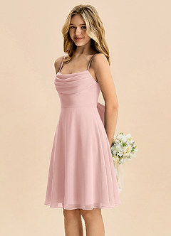 Azazie Bear Junior Powder Pink A-Line Pleated Chiffon Dress image4