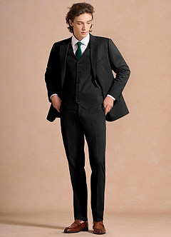 front Carter Sort 3-delt jakkesæt i bomuld og hørblanding