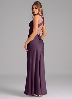 Azazie Evadne Brautjungfernkleider A-Linie Plissee Stretch-Satin Kleid Pflaume image5