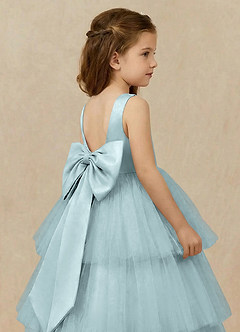 Azazie Margie Flower Girl Dresses Mist A-Line Bow Tulle Dress image5