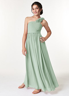 Azazie Flower Junior Agave A-Line Pleated Chiffon Dress image5