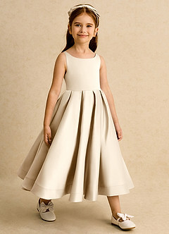 Azazie Babs Blumenmädchenkleider Ballkleid Plissee Matte Satin Kleid Champagner image4
