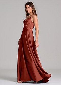 Azazie Amani Bridesmaid Dresses Terracotta A-Line Pleated Stretch Satin Dress image3