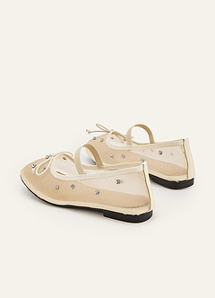front Belle Crystal Mesh Ballet Flats with Bow