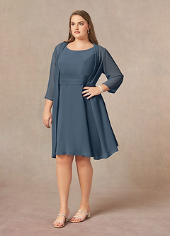 Azazie Shirley Abiti per la Madre della Sposa Abito A-Line in Chiffon con Scollo a U a Pieghe Blu Nettuno image10