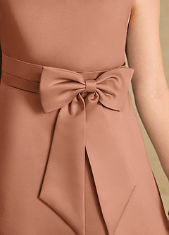 Azazie Eve Abiti da Ragazza di Fiori Abito A-Line in Raso Opaco Plissettato Bronzo image6