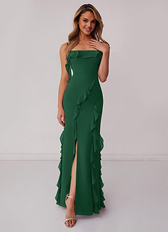 Barbie ♥ Azazie Bridesmaid Dresses Dark Green Sheath Bow Chiffon Dress image1