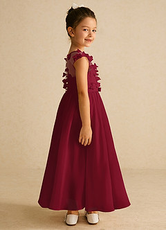 Azazie Arlo Blumenmädchenkleider A-Linie Schleifen Chiffon Kleid Burgunderrot image3