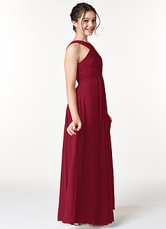 Azazie Kaleigh Junior Burgundy A-Line Pleated Chiffon Dress image5