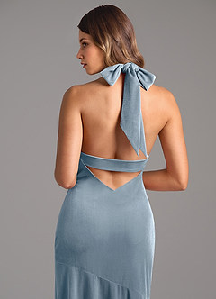 Azazie Drita Bridesmaid Dresses Dusty Blue A-Line Pleated Velvet Dress image7