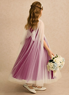 Azazie Amina Flower Girl Dresses Ivory Mulberry A-Line Lace Tulle Dress image2