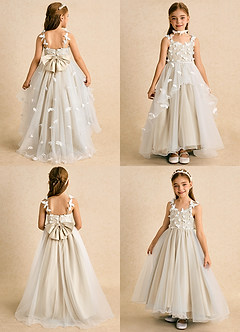 Azazie Darlina Flower Girl Dresses Ivory Champagne Ball-Gown Lace Tulle Dress image2
