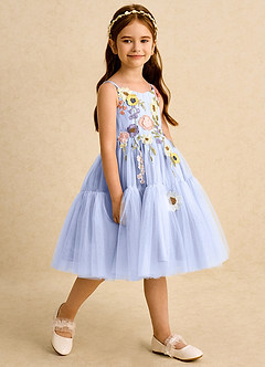 Azazie Osea Sukienki dla dziewczynek sypiących kwiaty Suknia balowa Pofałdowany Tiul Długość do kolan Sukienka image5