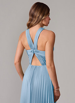 Azazie Afra Abiti da Damigella Abito A-Line in Raso Elasticizzato Plissettato Azzurro Polvere image6