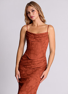 Azazie Sorrel Vestidos de madrinha de casamento Vestido Castanho Aloirado de Esgotamento Floral de sereia com Espartilho image7