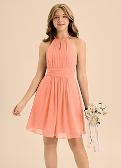 Azazie Bonnie Junior A-Linie Plissee Chiffon Kleid Sonnenuntergang image3