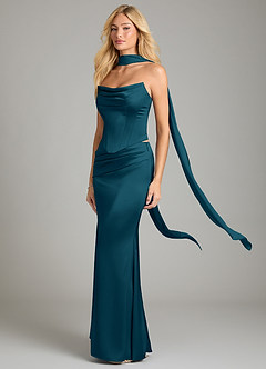 Azazie Sorrel Bridesmaid Dresses Ink Blue Mermaid Strapless Stretch Satin Convertible Dress image1