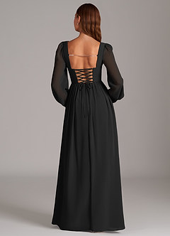 Azazie Hattie At-home Try On Dresses Black A-Line Corset Chiffon Dress image6