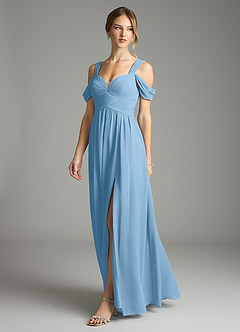 Azazie Lianne Bridesmaid Dresses Steel Blue A-Line Off the Shoulder Chiffon Dress image4