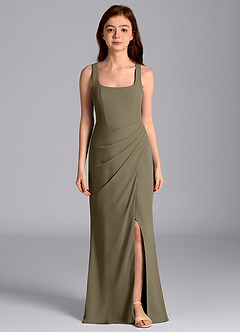 Azazie Mero Junior Willow Green Mermaid Pleated Chiffon Dress image4