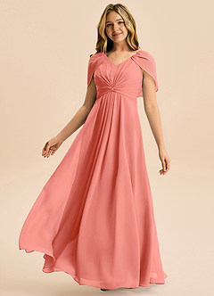 Azazie Emma Junior Robe Trapèze en Mousseline de soie Plissée Rose Saumon image4