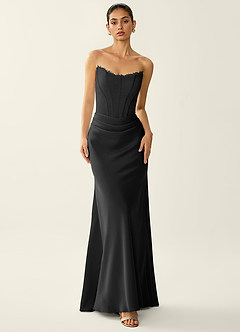 Fiammetta Black Lace Corset Stretch Satin Mermaid Prom Dress image5