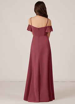Azazie Juna Junior Robe Trapèze en Mousseline de soie Épaule décolletée Merlot image2