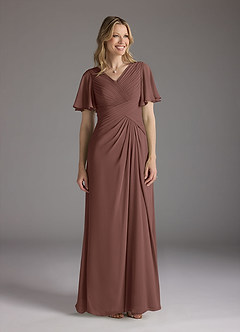 Azazie Morning Glory Abiti per la Madre della Sposa Abito A-Line in Chiffon Increspato con Scollo a V Espresso image1