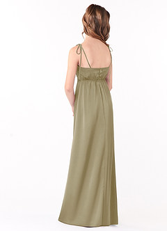 Azazie Violeta Junior Moss Green A-Line Bow Stretch Satin Dress image2