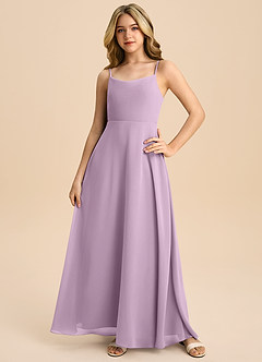 Azazie Shale Junior Wisteria A-Line Bow Chiffon Dress image3