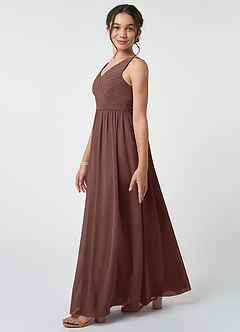 Azazie Kora Junior Espresso A-Line Pleated Chiffon Dress image3