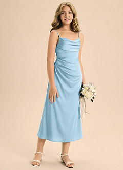 Azazie Mai Junior Jurk van Stretch Satijn met Kolom Geplooid Hemelsblauw image5