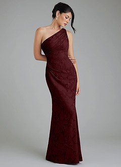 Azazie Akilah Brautjungfernkleider Meerjungfrau-Linie One-Shoulder Blumen-Burnout Kleid Cabernetrot image1