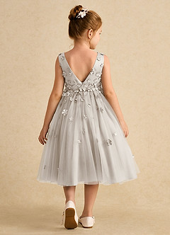 Azazie Lana Flower Girl Dresses Frost A-Line Sleeveless Matte Satin Dress image2