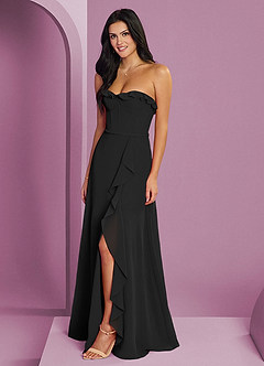 Barbie ♥ Azazie Brautjungfernkleider A-Linie Herzausschnitt Chiffon Kleid Schwarz image1