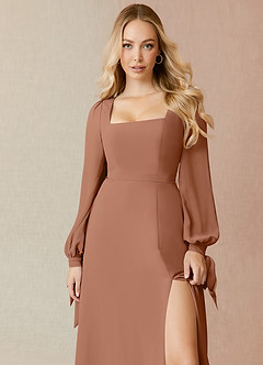 Azazie Leonia Bridesmaid Dresses Bronzer A-Line Long Sleeve Chiffon Dress image5