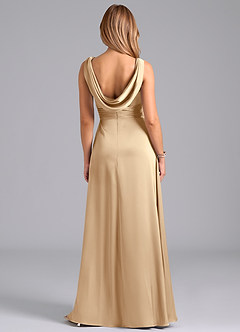 Azazie Karina Brautjungfernkleider A-Linie Plissee Stretch-Satin Kleid Champagner image6