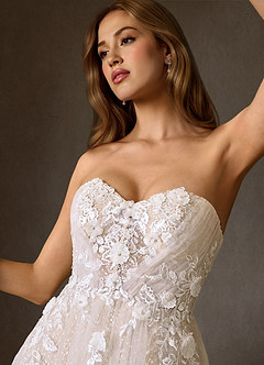 Azazie Seradine Wedding Dresses Diamond White Nude A-Line Off the Shoulder Beading Dress image4