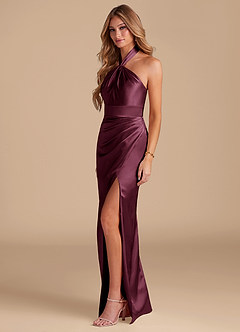Azazie Zaya Bridesmaid Dresses Cabernet Sheath Pleated Metallic Satin Dress image4