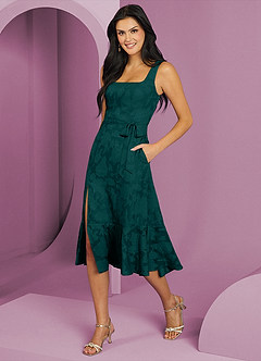 Barbie ♥ Azazie Bridesmaid Dresses Pine A-Line with Pockets Floral Burnout Dress image3