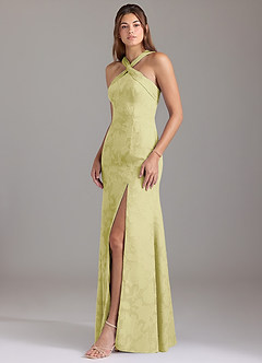 Azazie Rue Bridesmaid Dresses Lemon Sorbet A-Line Pleated Floral Burnout Dress image3