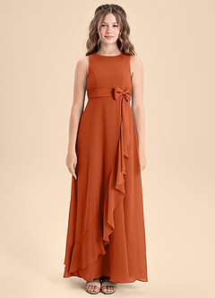 Azazie Lilenne Junior Vestido de Naranja Quemada de Gasa de Corte En A con Lazo image5
