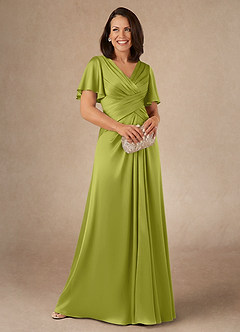 Azazie Emmeline Mère de la mariée Robes Robe Trapèze en Satin extensible Plissée Citronnelle image1