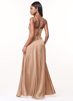 Azazie Maksim Bridesmaid Dresses English Rose A-Line V-Neck Stretch Satin Dress image2