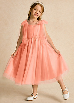 Azazie Dori Robe Demoiselle D'honneur Fillette Robe Trapèze en Tulle Rayé Coucher De Soleil image4