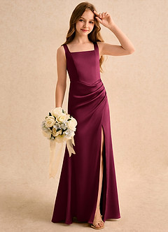 Azazie Noah Girls Formal Jurken voor bloemenmeisjes Kolom Jurk van Stretch Satijn Geplooide Bourgondië image4