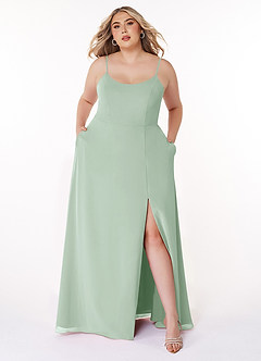 Azazie Moira Brautjungfernkleider A-Linie Schaufel Chiffon Kleid Agave image8