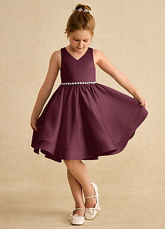 Azazie Julietta Flower Girl Dresses Cabernet Ball-Gown Convertible Tulle Dress image4