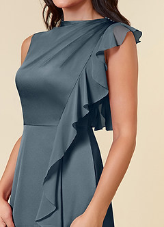Azazie Narine Mother of the Bride Dresses Twilight A-Line High Neckline Pleated Stretch Satin Dress image4